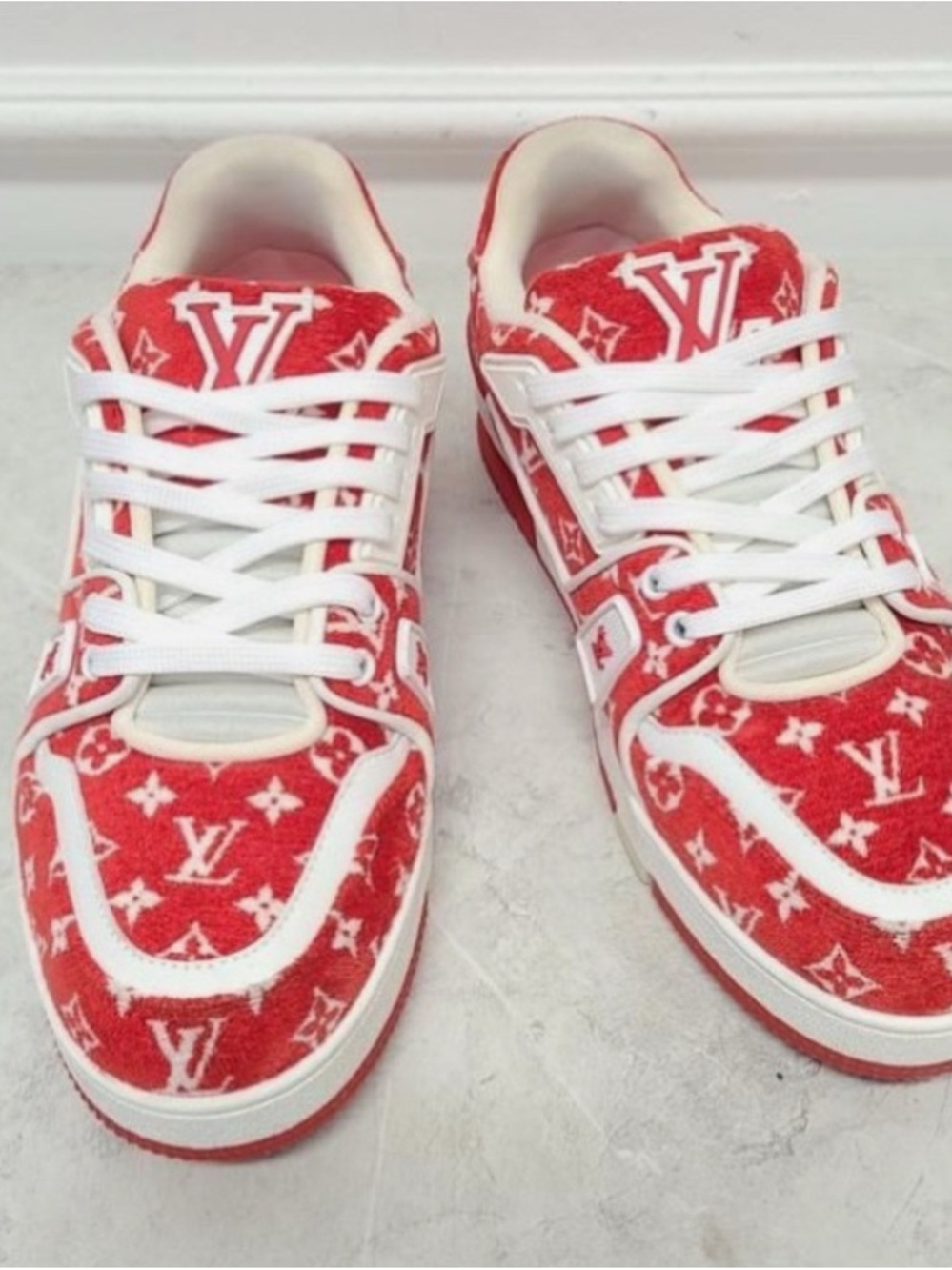 Red and White Monogram Low-Top Sneakers for Men